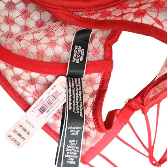 Victoria's Secret Unlined Underwire Demi Bra in Red NEW Womens 32DDD - Picture 8 of 10